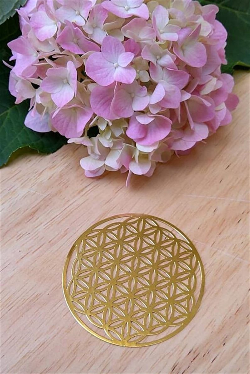 6aa081d1274d7_1788903889.jpg Altın Kaplama Yaşam Çiçeği metal Kristal Izgara Plaka - Görsel 1