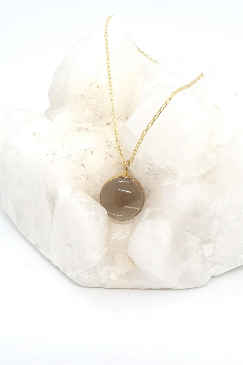 6aa0820134674_1788903937.jpg Dumanlı Kuvars Tamburlanmış Kristal Kolye - Görsel 1