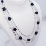 Elegant Gümüş Zincirli Siyah Turmalin Moon Stone Kolye