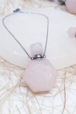 Pembe Kuvars Parfüm Şişe Otantik Kolye - Görsel 3