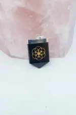 Shungite Doğal Taş Yaşam Çiçeği Sembollü Kolye Ucu